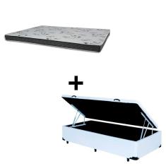 Imagem de Cama Baú Solteiro 88 Tecido Sintético Branco Com Colchão Miller Bello Box - 100% Espuma - D33 Cinza 54x88x188