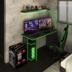 Imagem de Mesa Gamer Vênus 2 Prateleiras Preto Fosco/Verde - Panorama Móveis