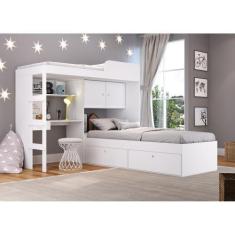 Imagem de Conjunto Cama de Solteiro com Baú e Cama alta Lion com Escada e Escriv