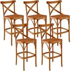 Imagem de Kit 05 Banquetas Altas Cozinha Bancada Bar Sala de Jantar Ávila L02 Madeira Maciça - Lyam
