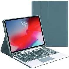 Imagem de ZOMUN Capa de teclado para iPad 10.2 (2019, 7ª geração/2020, 8ª geração), teclado Bluetooth sem fio, removível/trackpad, capa traseira de TPU macio, com suporte para lápis