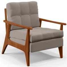 Imagem de Poltrona Decorativa Para Sala de Estar Encosto Ripado Emília B04 Linho Bege - Lyam Decor