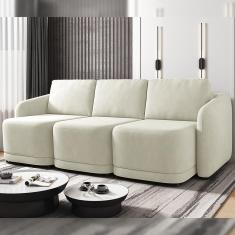 Imagem de Sofá Cama Modulado Retrátil e Reclinável Decorativo Varsóvia 246cm Veludo Bege G33 - Gran Belo