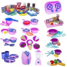 Imagem de Kit Cozinha Infantil Air Fryer Mercado Louça Comida 112Pç - Altimar