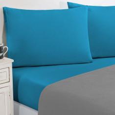 Imagem de Jogo De Cama Malha Lençol 100% Algodão Gran Moratta 4 Peças Casal Cinza-azul Turqueza