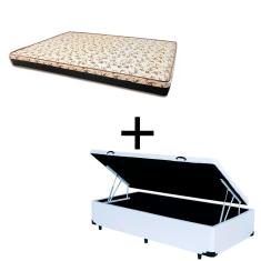 Imagem de Cama Box Baú Solteiro 88 Tecido Sintético Branco Com Colchão Praia Bello Box - D28 Amarelo 58x88x188