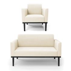 Imagem de Sofá Namoradeira com Poltrona Base de Madeira Fixa Preto Marisa Veludo Bege D03 - D'Rossi