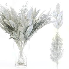 Imagem de Ramos de folhas de pinheiro artificiais, 35 cm, palitos de cedro com vegetação falsa, raminhos de pinheiro, hastes florais falsas para guirlanda faça você mesmo, enfeite de Natal e decoração de