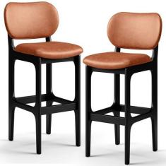 Imagem de Kit 02 Banquetas Alta Para Cozinha Madeira Fixa Betta L02 Preto Sintét
