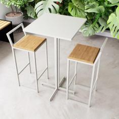 Imagem de Conjunto Mesa Alta Bar Bistr  Quadrada Branca 2 Banquetas Con