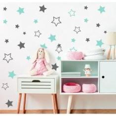 Imagem de Adesivo De Parede Decoração kit 50 Estrelas Sortidas entre tamanho 3cm e 10cm