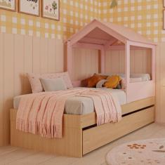 Imagem de Bicama Infantil 2 Em 1 Com Telhadinho De Casinha Rosa Linha Play Quate