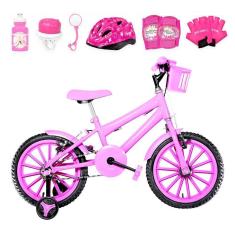 Imagem de Bicicleta Infantil Feminina Aro 16 Nylon + Kit Proteção Rosa