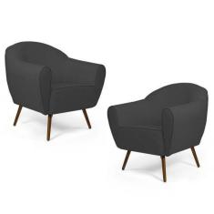 Imagem de Kit 02 Poltronas Decorativas Nina Pés Palito Madeira C-416 Linho 