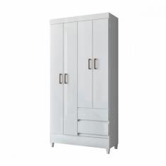Imagem de Guarda Roupa Solteiro com Pés 4 Portas 2 Gavetas Branco New Opção