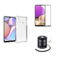 Imagem de Kit Mini Som Bluetooth Samsung A30 + Capa Anti Impacto + Película Vidro 3D