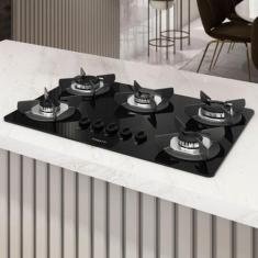 Imagem de Cooktop 5 Bocas Safe Vidro Preto 27001401 - Fogatti, Bivolt, Preto