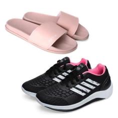 Imagem de Kit Tênis Feminino Esportivo + Chinelo Slide Academia Macio - Zeus, Ro