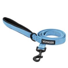 Imagem de Coleira refletora Voyager para cães com alça de neoprene, 1,5 m de comprimento, suporta filhotes pequenos, médios e grandes, fofos e resistentes para caminhar, correr e treinar - Azul bebê, G