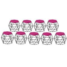 Imagem de Kit 09 Puff Banqueta Aramado Mila Base Preta Hexágono Suede Pink - DAM