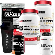 Imagem de KIT 2x - 6 Six Whey Protein com ZMA 900g + Creatina + BCAA + Waxy Maize + Coqueteleira - BB-Unissex