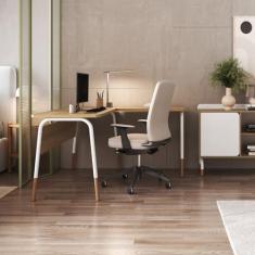 Imagem de Mesa Escrivaninha Estação de Trabalho em L 136cm Organico Home Office Flexus Hanover/Branco