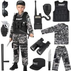 Imagem de Fantasia de policial Luucio Swat para crianças com acessórios