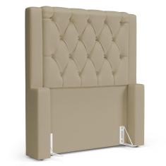 Imagem de Cabeceira Cama Box Solteiro Atena 110cm Capitonê com Frame Suede Bege - Desk Design