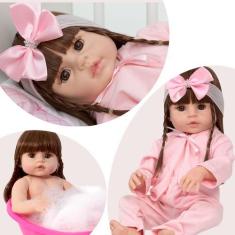 Imagem de Boneca Reborn Menina Linda Olhos Castanhos Pode Dar Banho - Cegonha Re