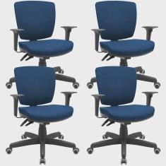 Imagem de Kit 4 Cadeiras de Escritório Executiva Office Giratória Preto Baixa Flexi P03 Poliéster Azul - Lyam
