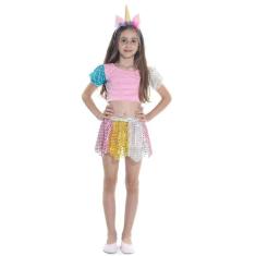 Imagem de Fantasia Carnaval Unicórnio Menina Top Saia Infantil + Tiara