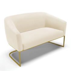 Imagem de Sofá Namoradeira 2 Lugares Base Industrial Dourado Stella Veludo D03 - D'rossi Cor Bege