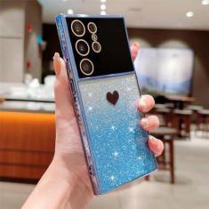 Imagem de Capa transparente com revestimento gradiente fofo coração amor glitter para Samsung S23 Ultra S22 Plus S21 S20 FE A52 A53 A54 A23 A24 A14 capa mole, azul marinho, para Samsung S22Ultra