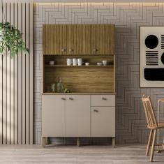 Imagem de Armário de Cozinha 6 Portas 1 Gaveta - Style Freijó/Vanilla/CP-Ripado Freijó