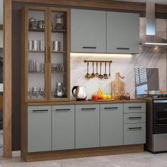 Imagem de Armário De Cozinha Completa 190cm Com Cristaleira Agata Madesa Rustic Cinza