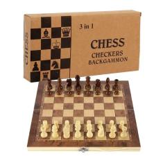 Imagem de Jogo Xadrez Dama Gamão 3em1 Chess Madeira Tabuleiro Dobrável