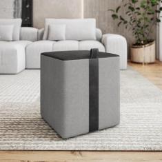 Imagem de Banqueta Quadrada Puff closet Em Couro Preto Linho Cinza Premium