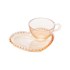 Imagem de Xícara de chá com prato cristal Wolff Pearl Coração 180ml âmbar