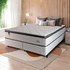 Imagem de  Cama Box Bipartida King Size Hellen Malta Linho com Molas Ensacadas e Espuma D26 66x193x203 cm - Bege