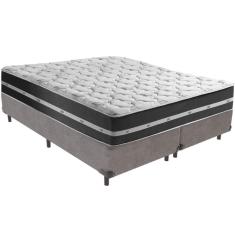 Imagem de Cama Box Cinza E Colchão Classic Preto Molas Ensacadas King Anjos