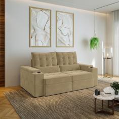 Imagem de Sofá Retrátil e Reclinável com Porta Copos e Usb 3 Lugares 200cm Embaúba Extra Cabecasa Madeiramadei Palha Diamante