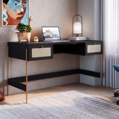 Imagem de Escrivaninha Retrô com Tela Sintética Pés em Metal e Gavetas - Artesan