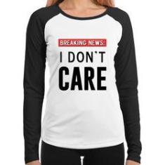 Imagem de Baby Look Raglan I Don't Care Manga Longa - Foca Na Moda