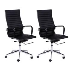 Imagem de Kit Cadeira de Escritório Madrid Cromada Alta Giratória Preta – 2 unidades