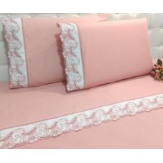 Imagem de Jogo Lençol Queen Size Barrado Bordado Richilieu 4 Peças 100% Algodão