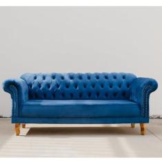 Imagem de Sofá Chesterfield Clássico 3 Lugares Azul