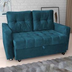 Imagem de Sofá Cama 2 Lugares Yago Veludo Turkey Petróleo