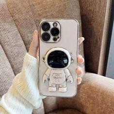 Imagem de Estojo dobrável de astronauta galvanizado para iphone 11 12 13 pro max x xr xs max 7 8 plus lente protetor de câmera capa de silicone, rosa, para iphone 11 pro