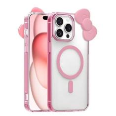 Imagem de DLIIDCA Design de laço 3D fofo de desenho animado compatível com iPhone 15, capa protetora magnética transparente à prova de choque com design kawaii divertido para meninos e meninas para iPhone 15