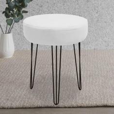 Imagem de Banqueta Puff Jullia Luxo 55cm Industrial Ferro Preto Sintético Branco - Ahz Móveis